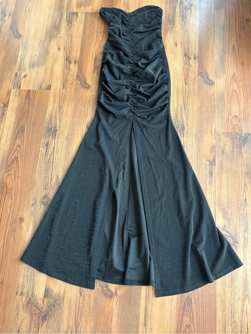 Strapless Black Ruched Mermaid Evening Dress